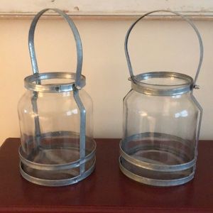 (2) Glass and tin decor lanterns